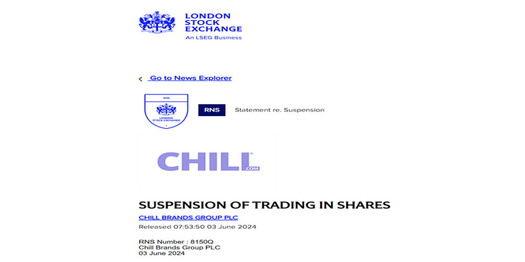 Chill Brands Shares Suspended Due To Investigation